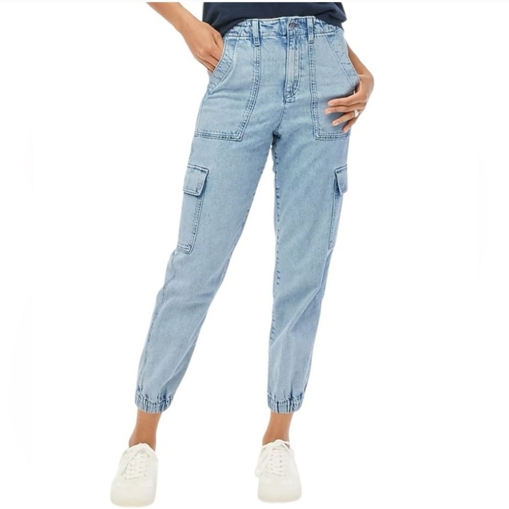 J. Crew Blue Lightweight Drapey Cargo Elastic Back And Ankle Jogger Jeans‎ Sz 29